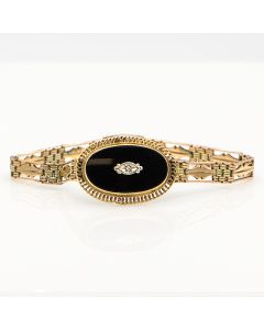 Fancy Onyx and Diamond 14k Gold Filigree Bracelet