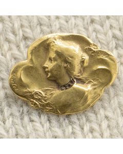French Antique Gold Pin With Women’s Profile