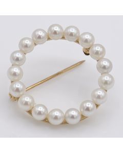 14k Yellow Gold Vintage Pearl Gold Round Brooch