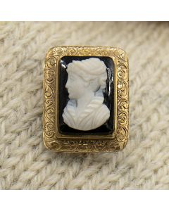 Antique Onyx Cameo 14k Gold Pin