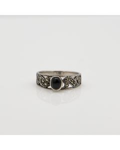 Sterling Silver 925 Marcasite and Onyx Ring