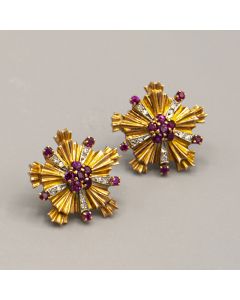 Sunburst Retro 14K Gold Earrings Circa 1950's