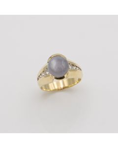 14K Yellow Gold Cabochon Star Sapphire & Diamond Ring – Size 8.75
