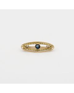 10K Yellow Gold Edwardian Blue Sapphire & Seed Pearl Brooch