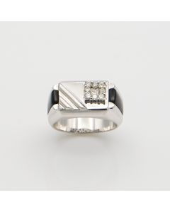 14K White Gold Men's Ring with Onyx and Diamonds Statement Ring