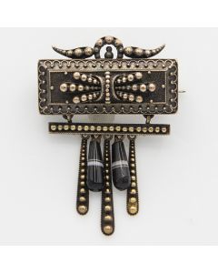 Antique Victorian Onyx 15k Rose Gold Brooch