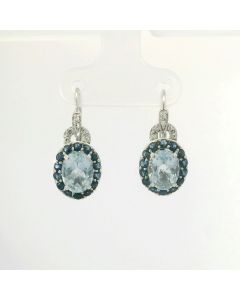 14K White Gold Aquamarine, Sapphire & Diamond Estate Earrings