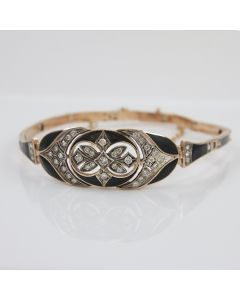 Unique 14K Gold Bracelet with Diamonds, inlay Onyx