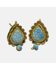 Vintage Carved Turquoise 22K Gold Earrings