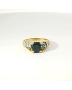 14K Yellow Gold Sapphire & Diamond Ring | 1ct Sapphire | 0.35ct Diamonds | Size 5