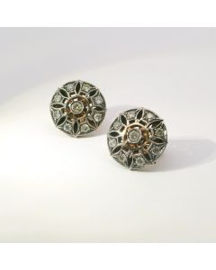 Estate 14K Pink & Yellow, Silver Earrings