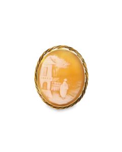 12K Yellow Gold Vintage Landscape Cameo Booch